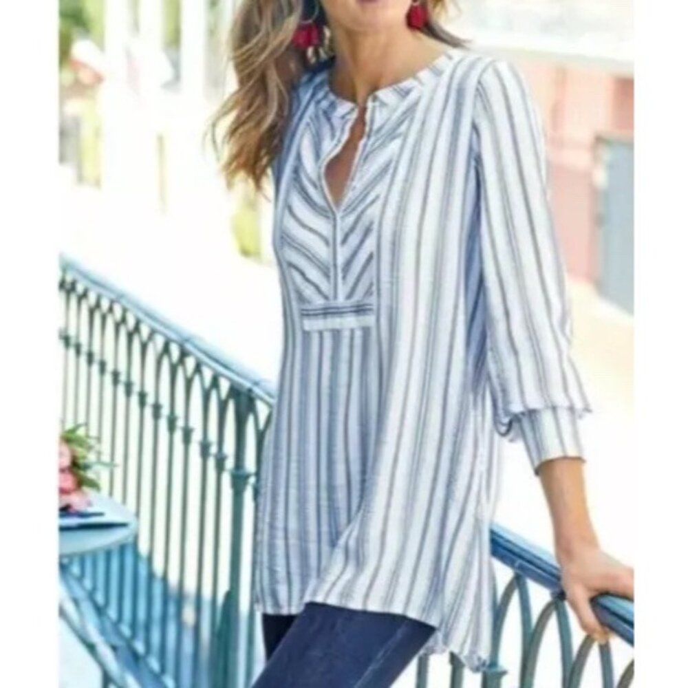 Soft Surroundings Striped White Belinda Tunic Top Women’s Small Nautical Casual
